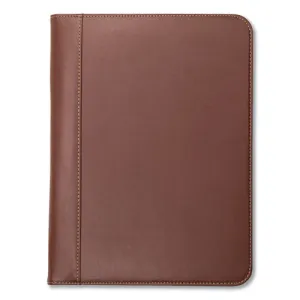 Samsill® Contrast Stitch Leather Padfolio, 8 1/2 X 11, Leather, Tan