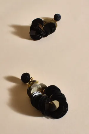 Sequinned Cocktail Earrings - Black Gold