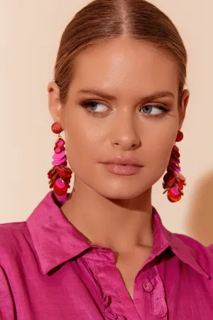 Sequinned Cocktail Earrings - Fuchsia Orange