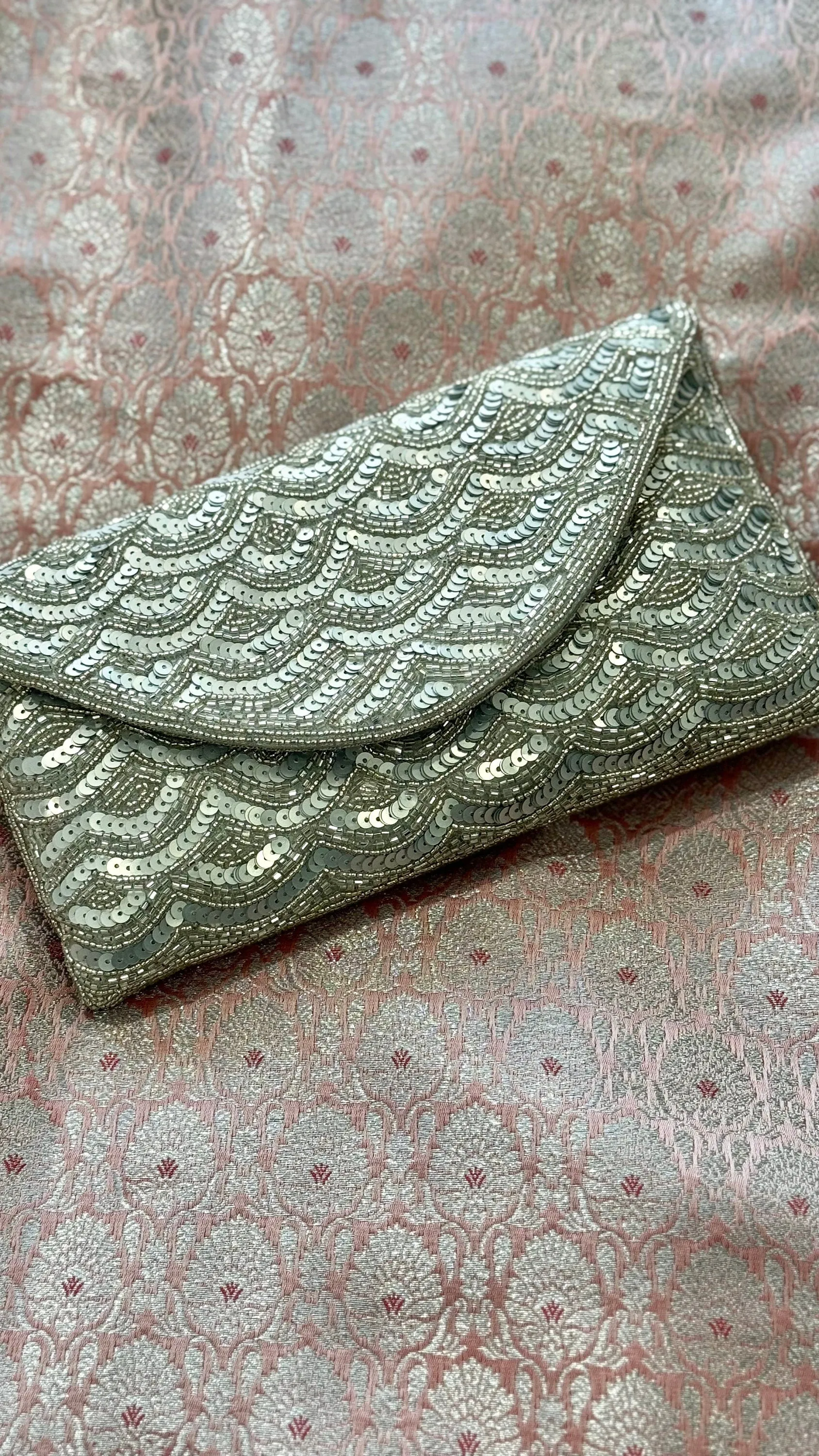 Silver Sequin and Bead Embellished Clutch | Handmade Evening Wristlet | Envelope Evening Bag | Bridal Clutch | Shoulder Bag | Crossbody