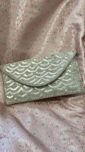 Silver Sequin and Bead Embellished Clutch | Handmade Evening Wristlet | Envelope Evening Bag | Bridal Clutch | Shoulder Bag | Crossbody