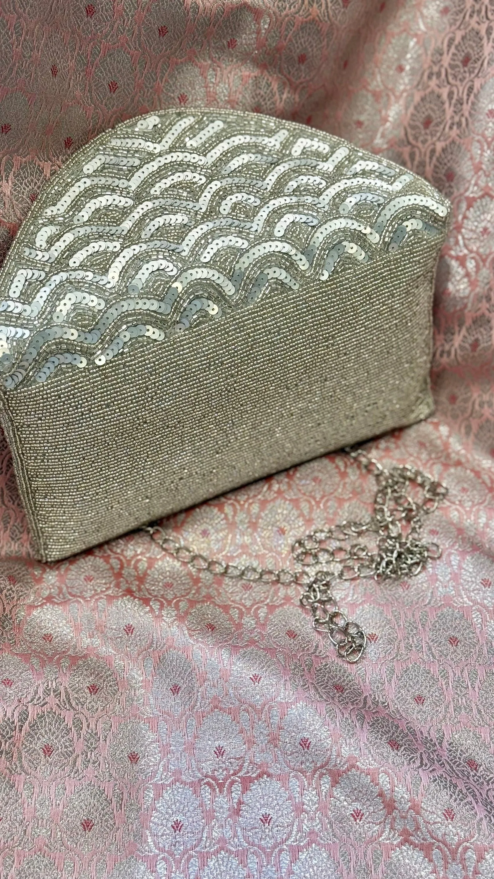 Silver Sequin and Bead Embellished Clutch | Handmade Evening Wristlet | Envelope Evening Bag | Bridal Clutch | Shoulder Bag | Crossbody