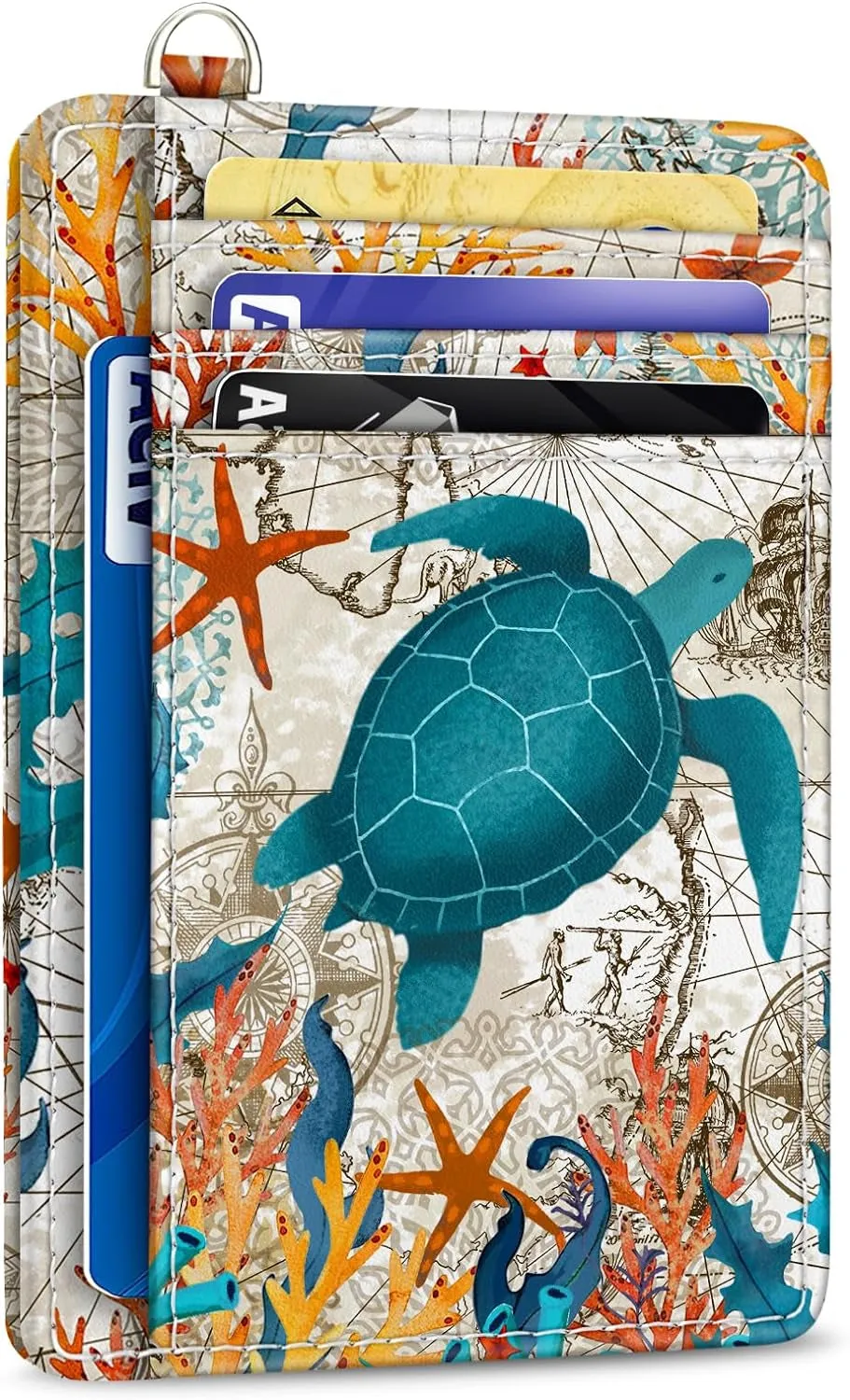 Small Wallet for Women Cute Sea Turtle PU Leather Wallet