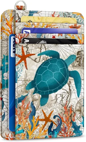Small Wallet for Women Cute Sea Turtle PU Leather Wallet