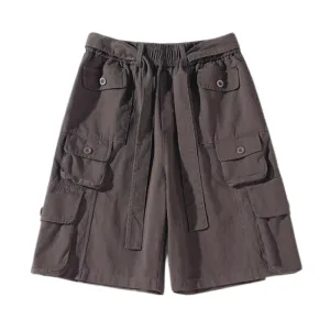 Solid Multi-Pocket Cargo Shorts