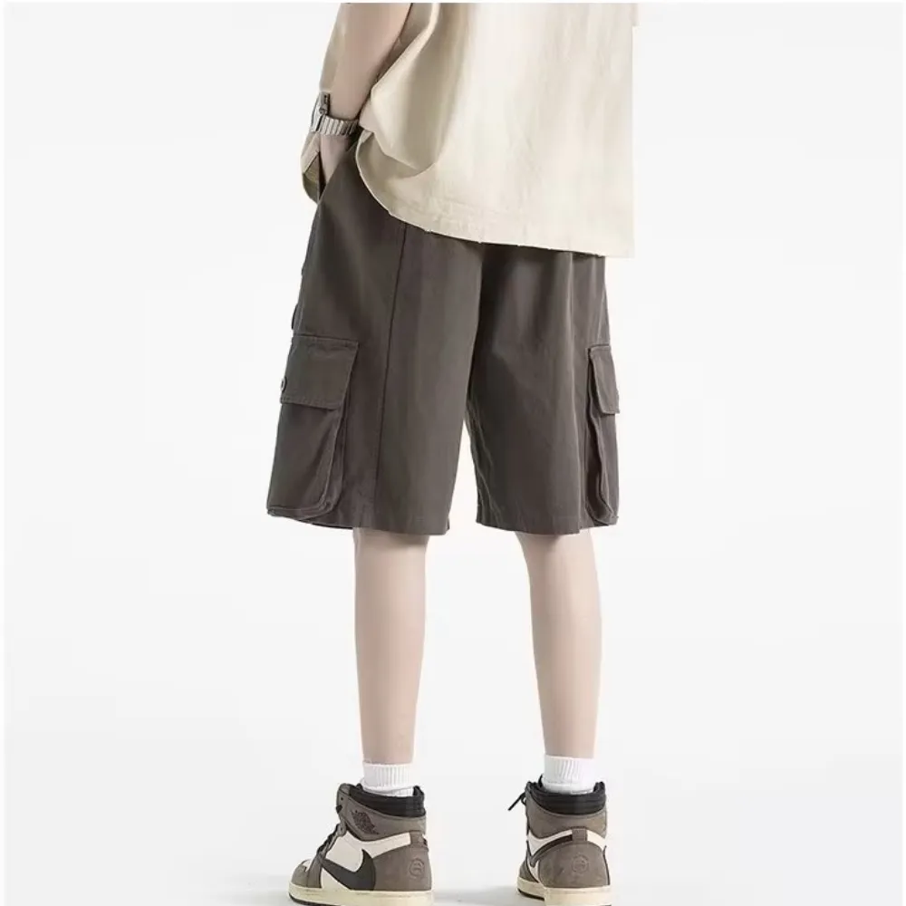 Solid Multi-Pocket Cargo Shorts