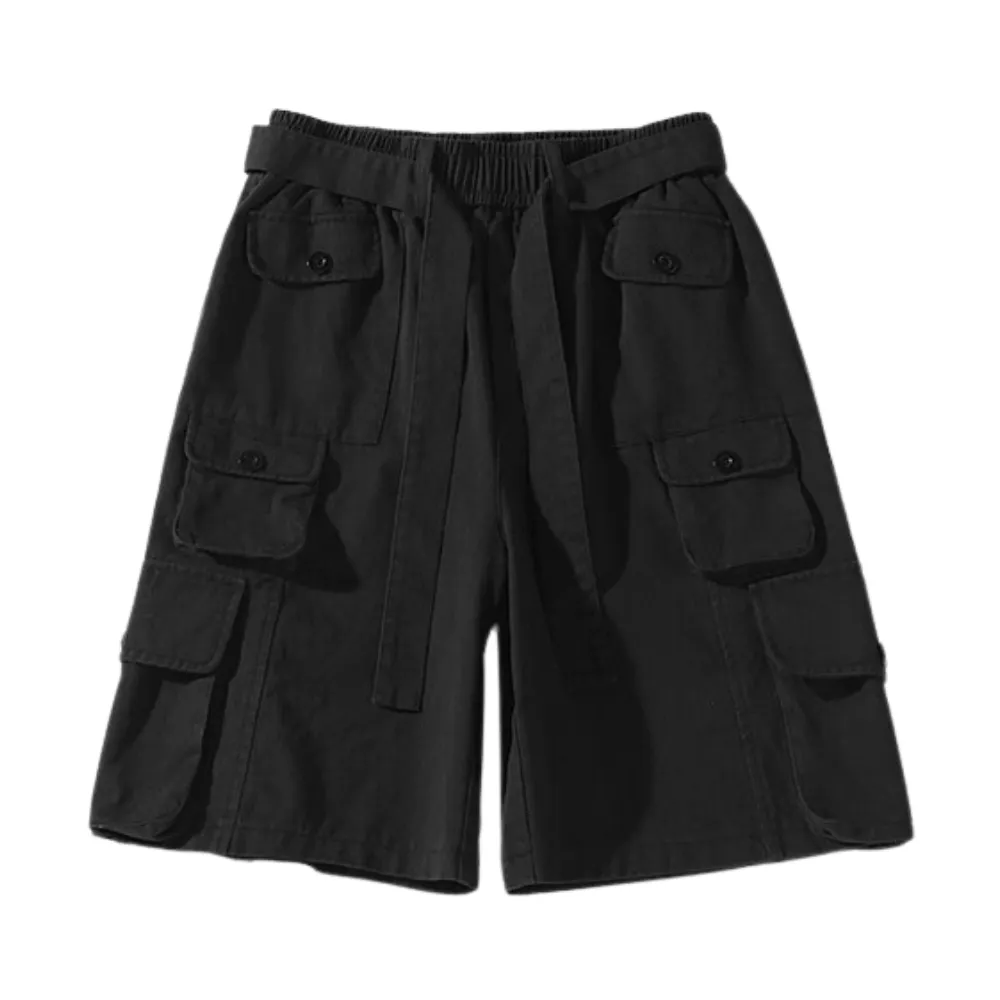 Solid Multi-Pocket Cargo Shorts