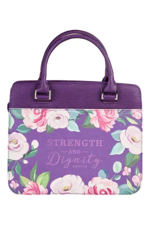 Strength and Dignity Purple Floral Large Purse-Style Bible Cover