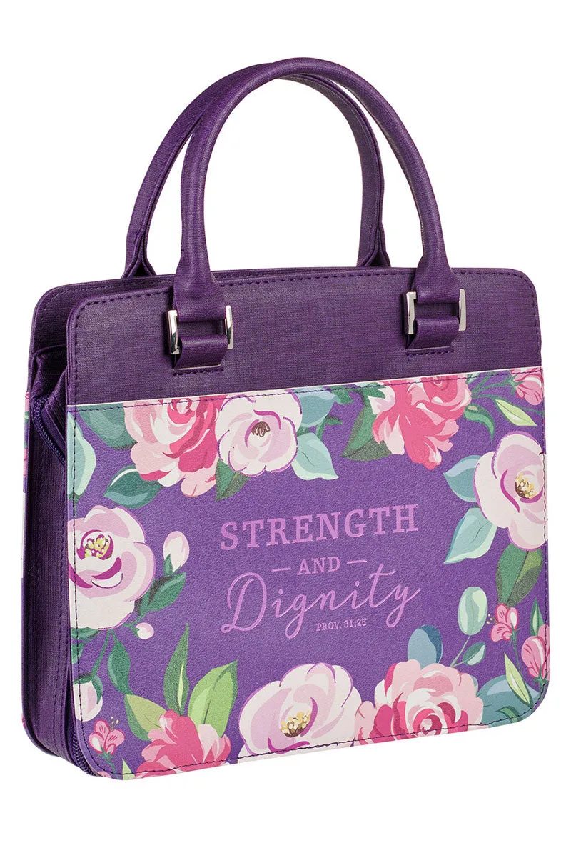 Strength and Dignity Purple Floral Large Purse-Style Bible Cover