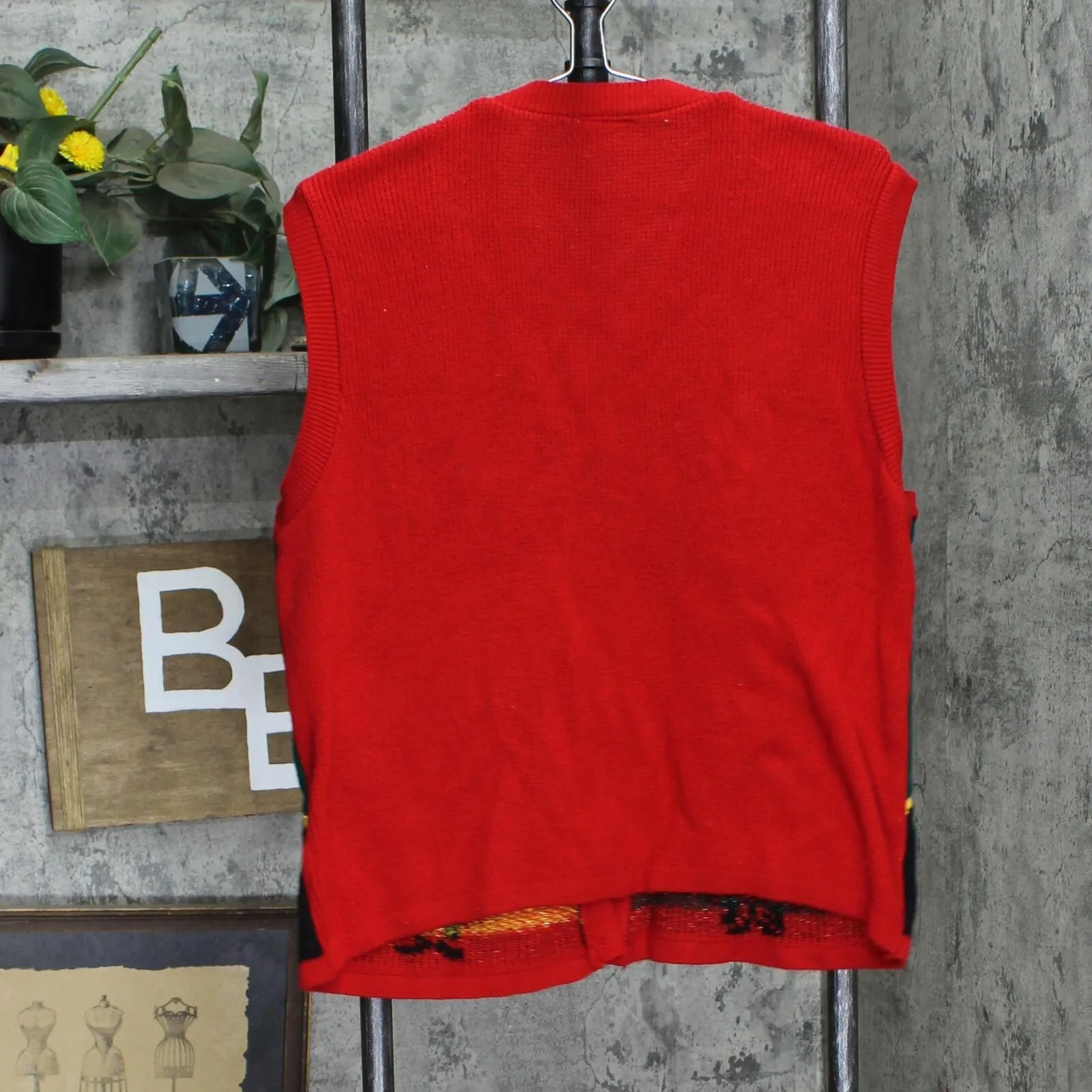 Style Studio Womens Ugly Button Front Cardigan Sweater Vest 167235bf97ae22 Red M