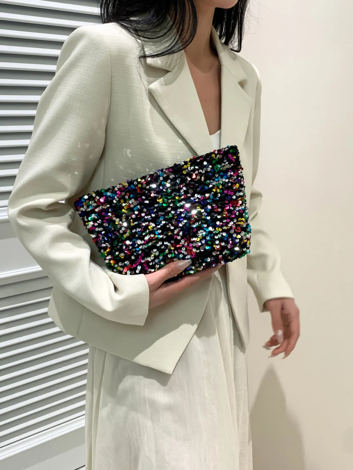 Stylish Sequin clutch bag black with Zipper