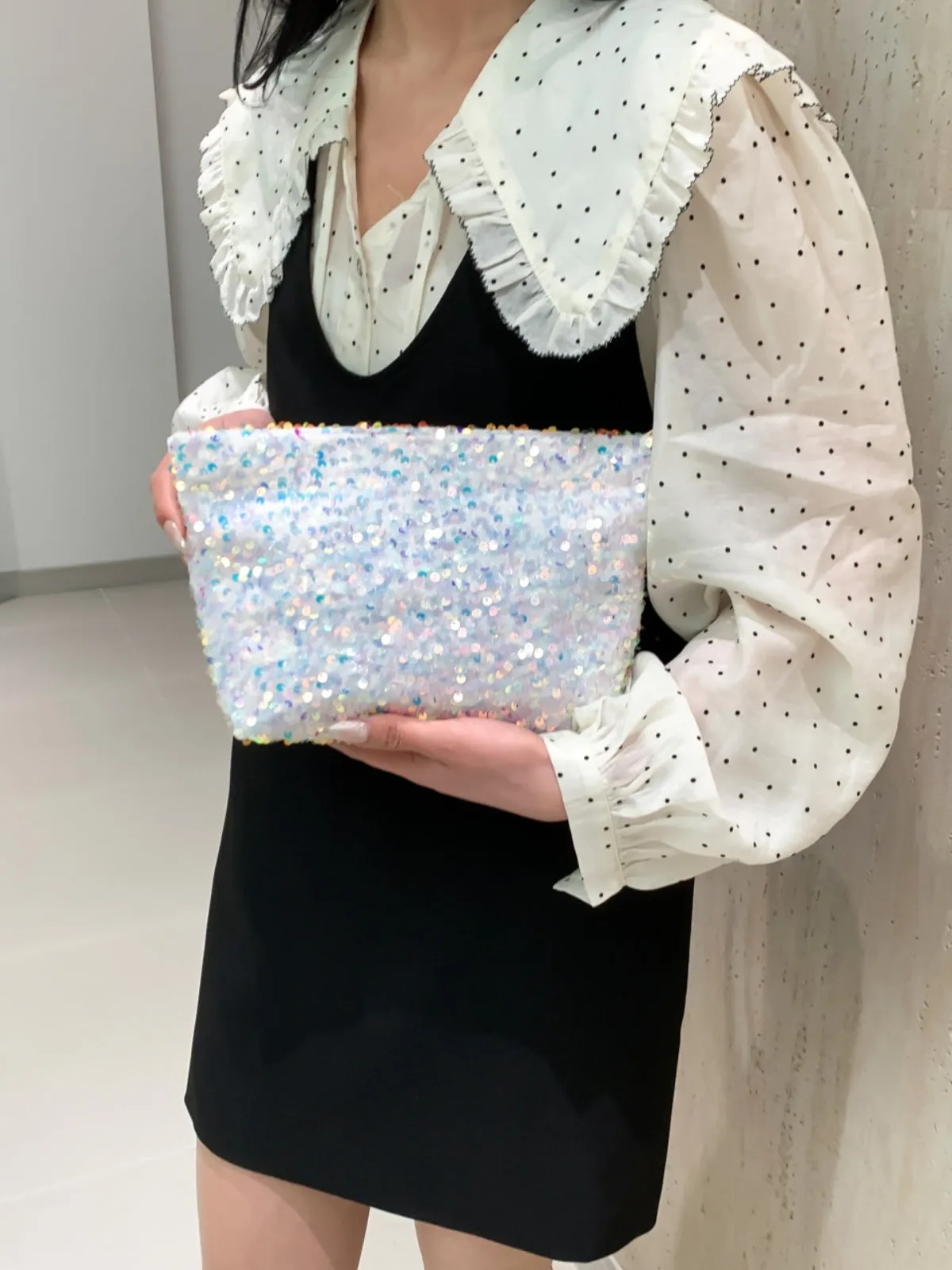 Stylish Sequin clutch bag black with Zipper