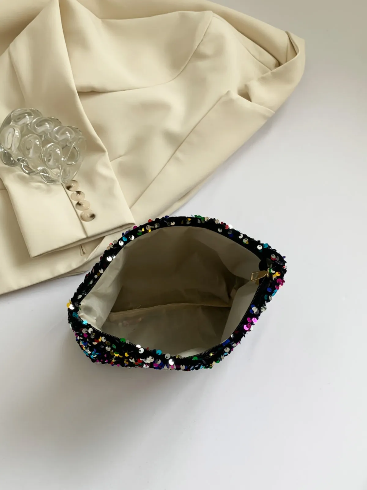 Stylish Sequin clutch bag black with Zipper