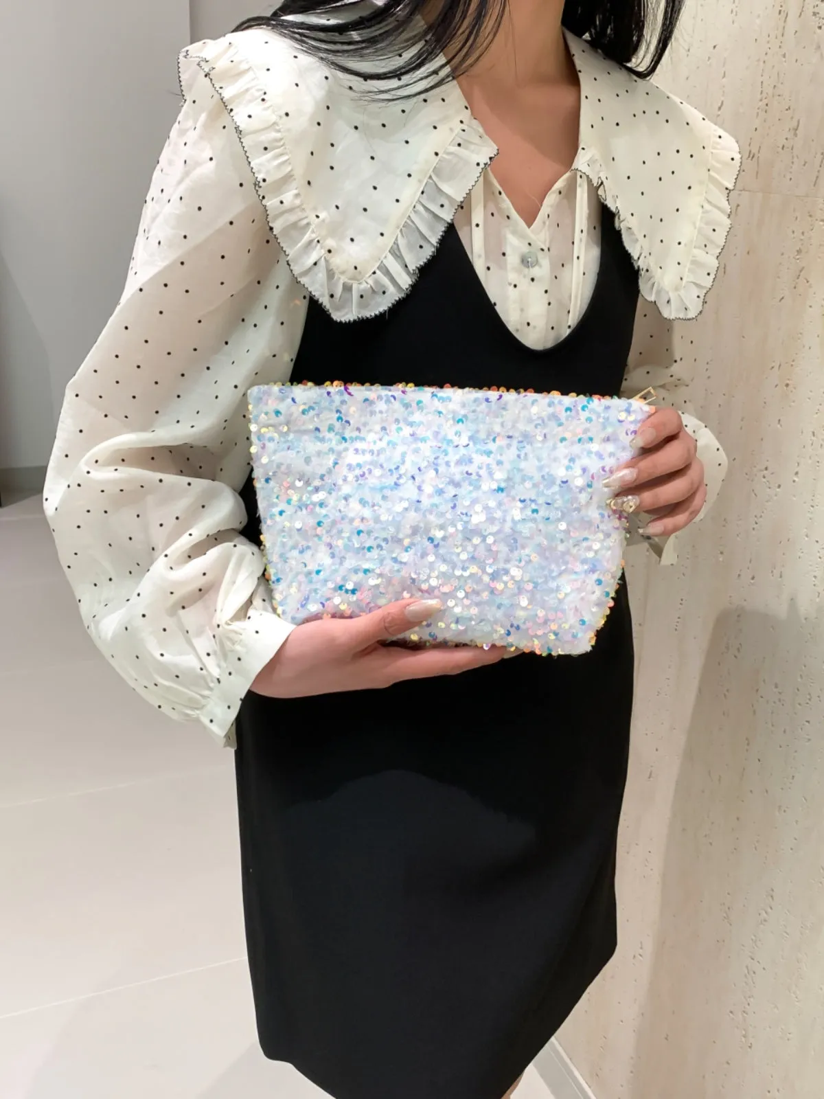 Stylish Sequin clutch bag black with Zipper