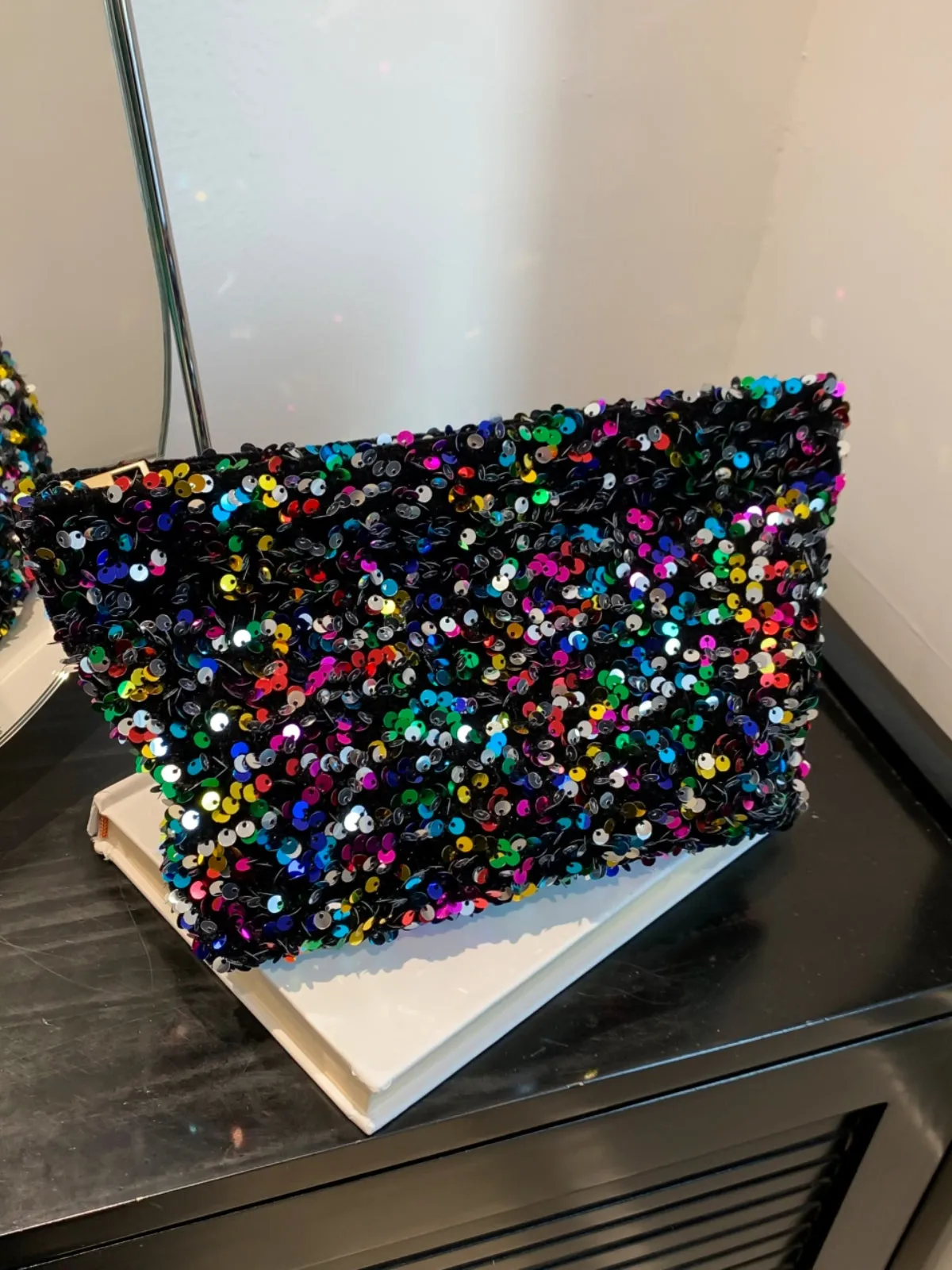 Stylish Sequin clutch bag black with Zipper