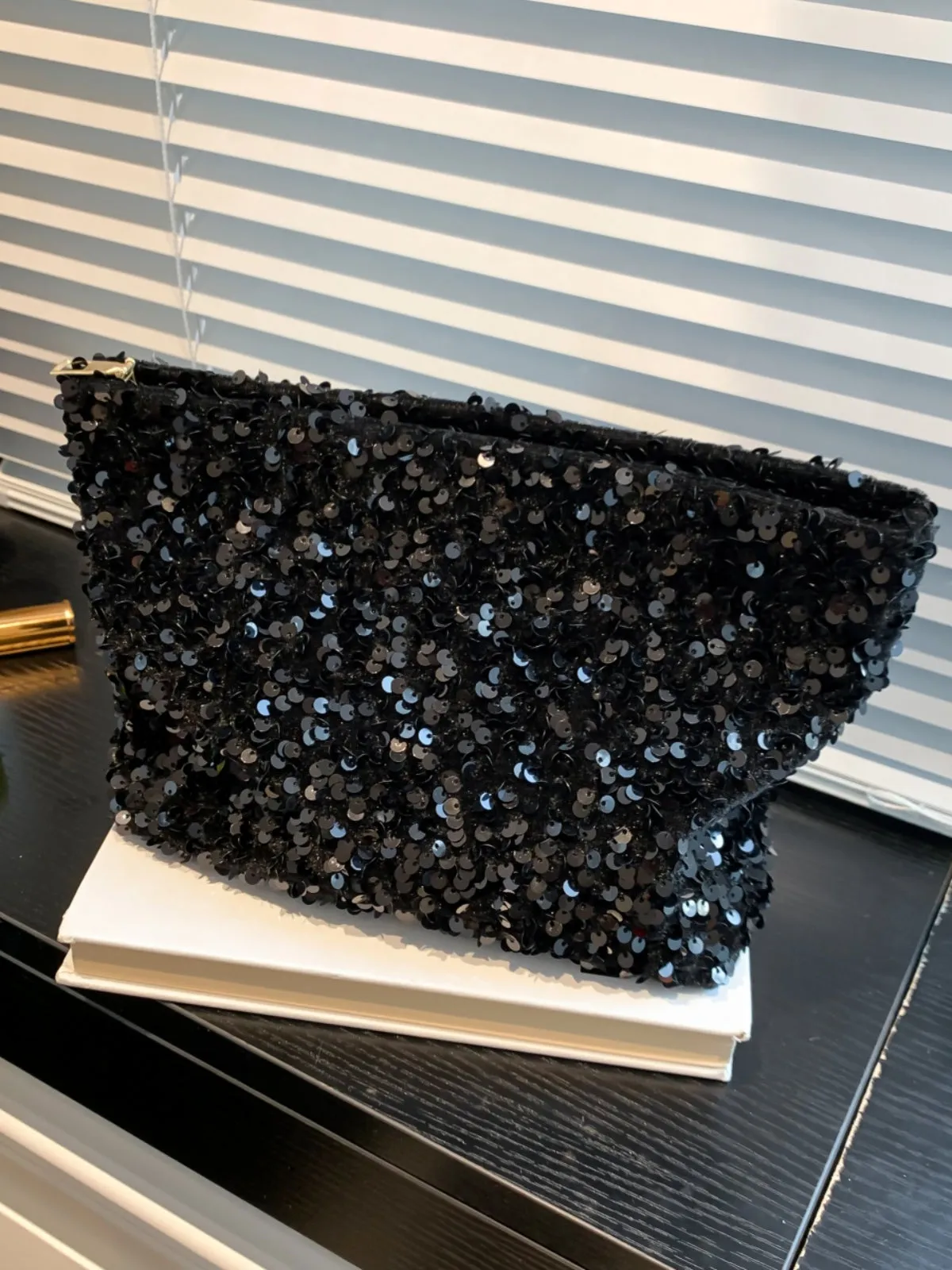 Stylish Sequin clutch bag black with Zipper