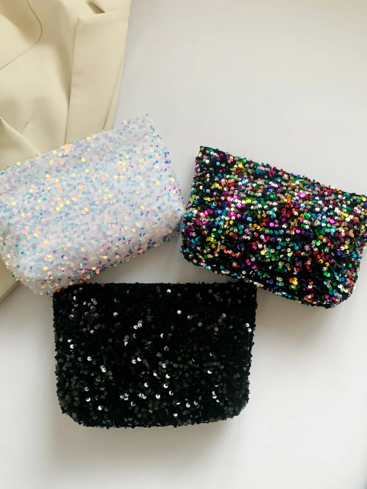 Stylish Sequin clutch bag black with Zipper