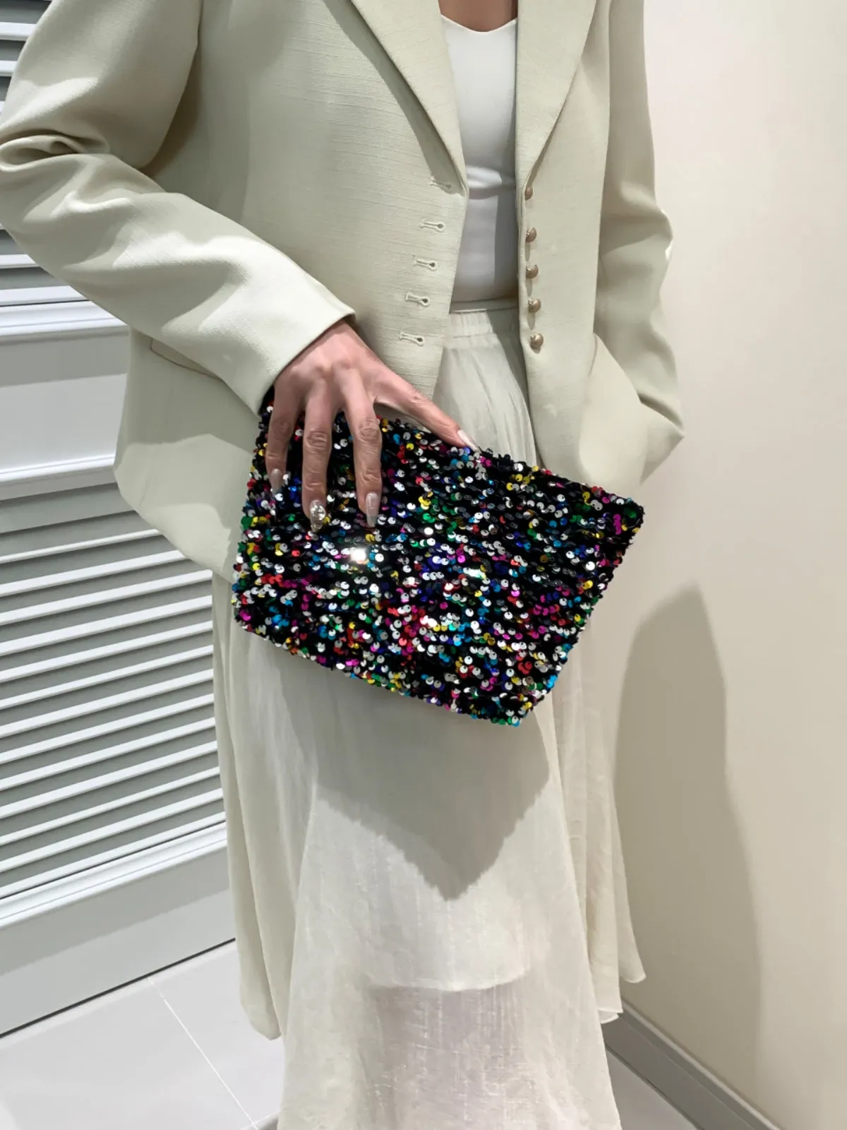Stylish Sequin clutch bag black with Zipper