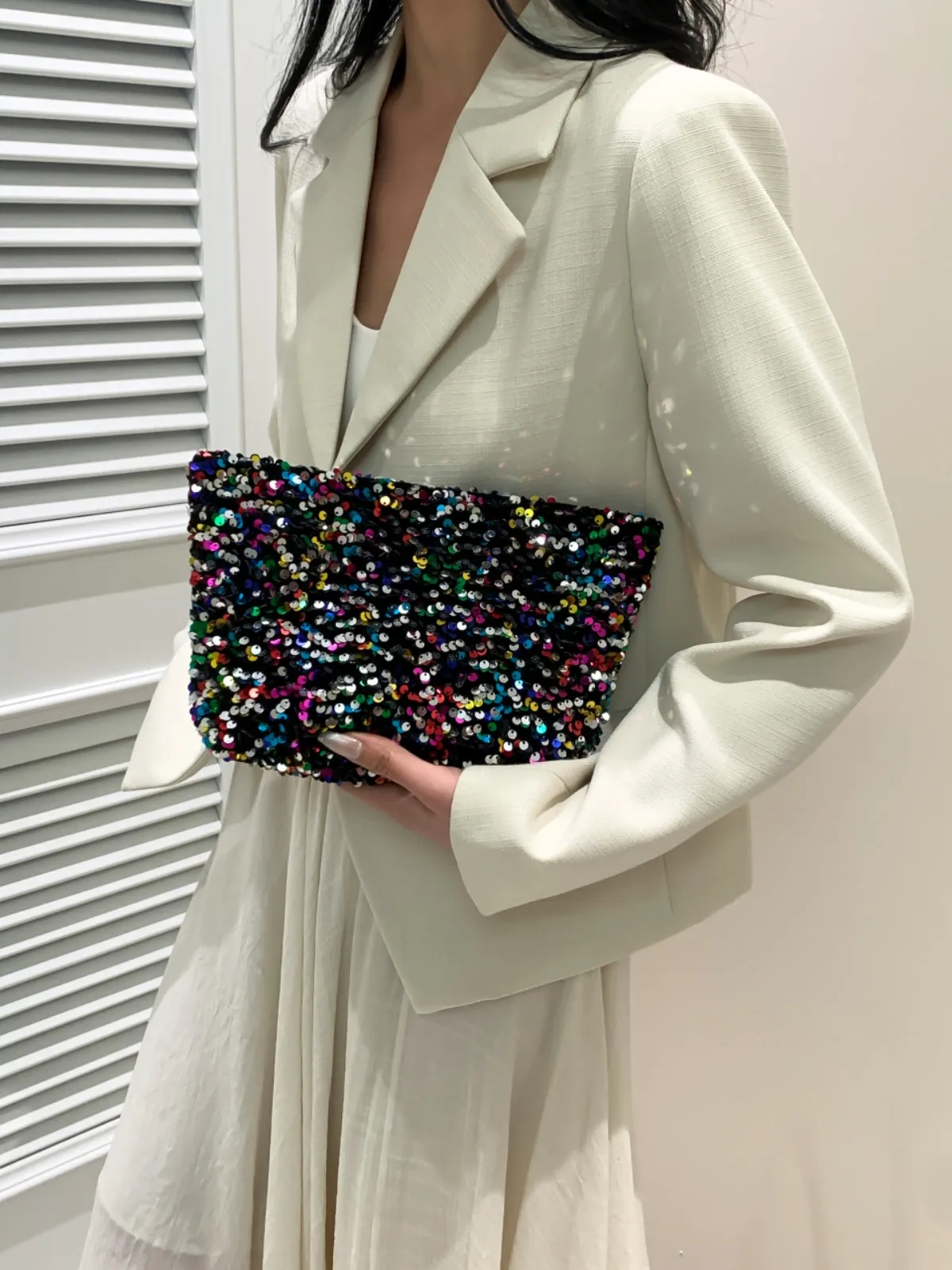 Stylish Sequin clutch bag black with Zipper