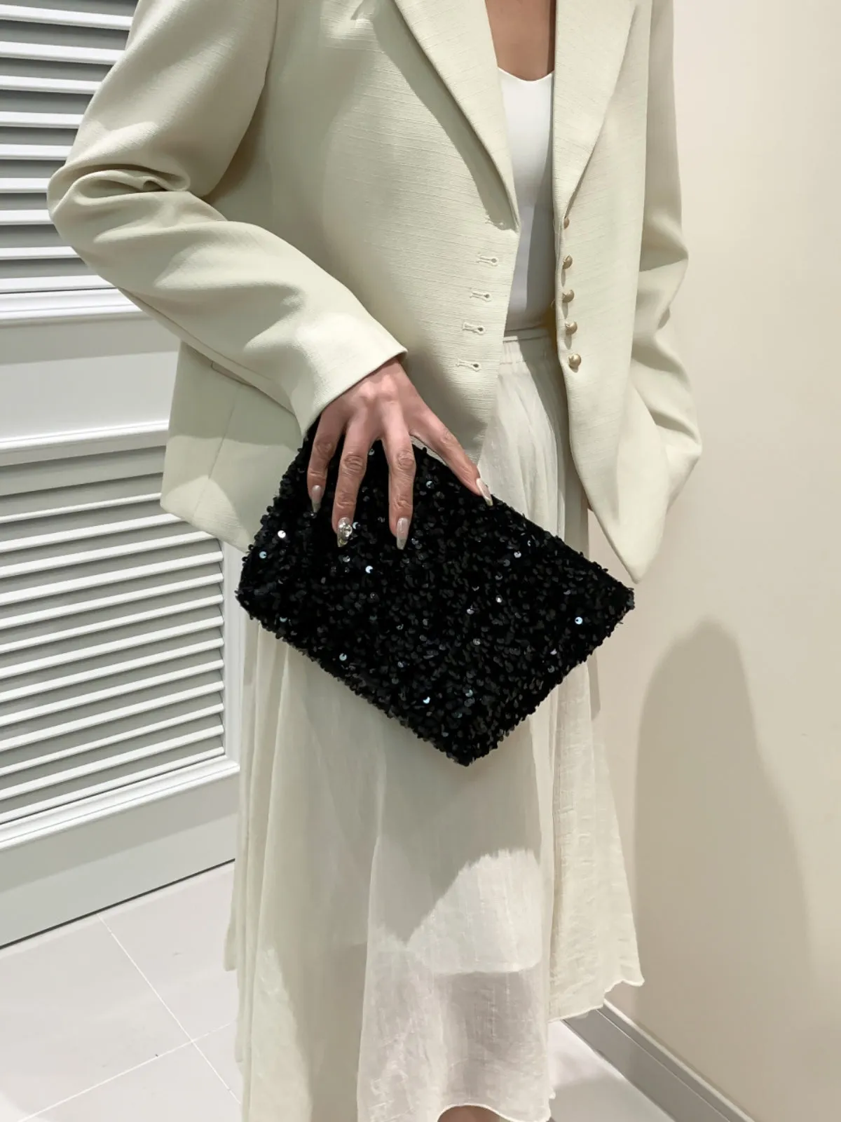 Stylish Sequin clutch bag black with Zipper