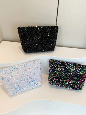 Stylish Sequin clutch bag black with Zipper