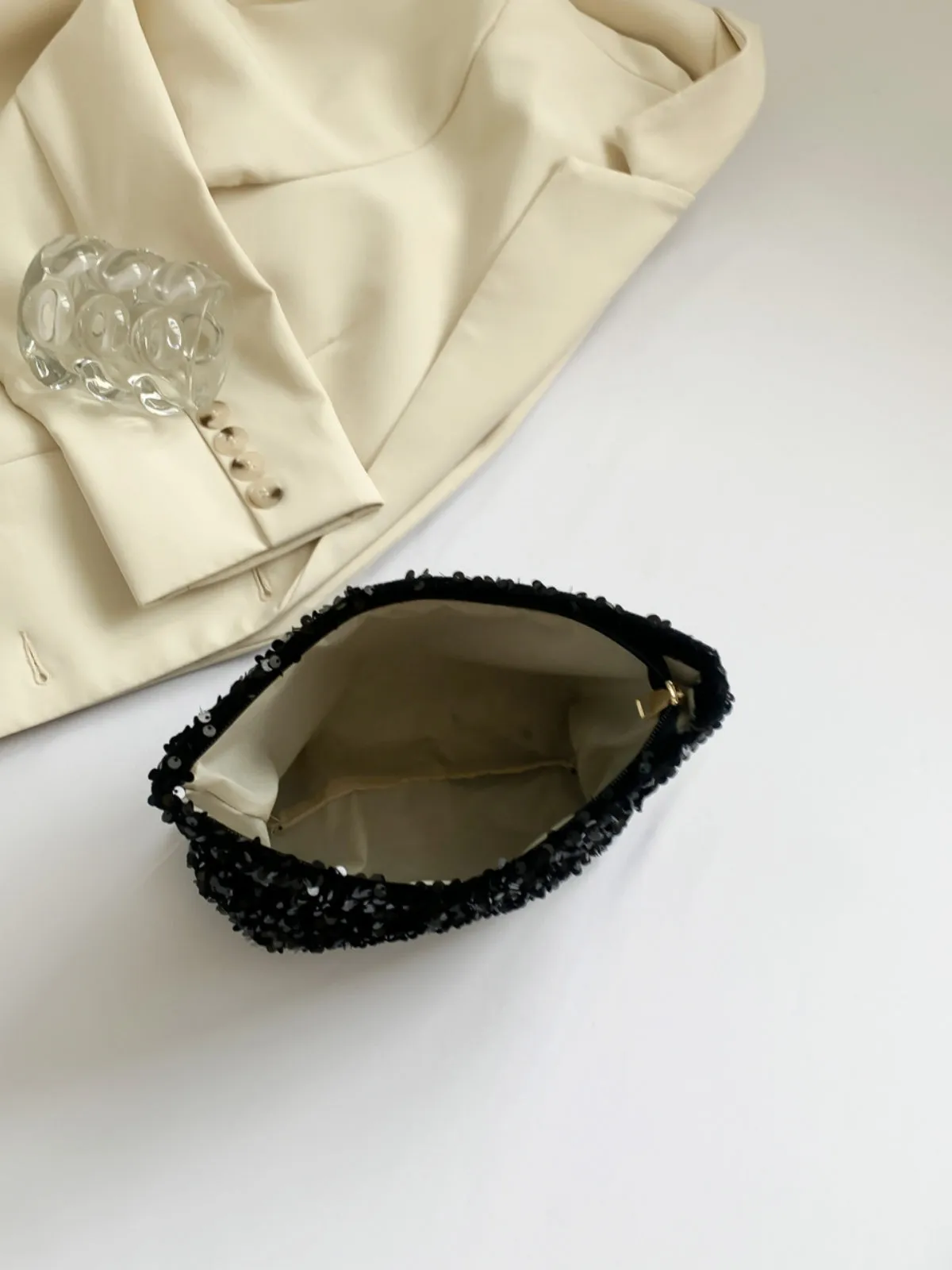Stylish Sequin clutch bag black with Zipper