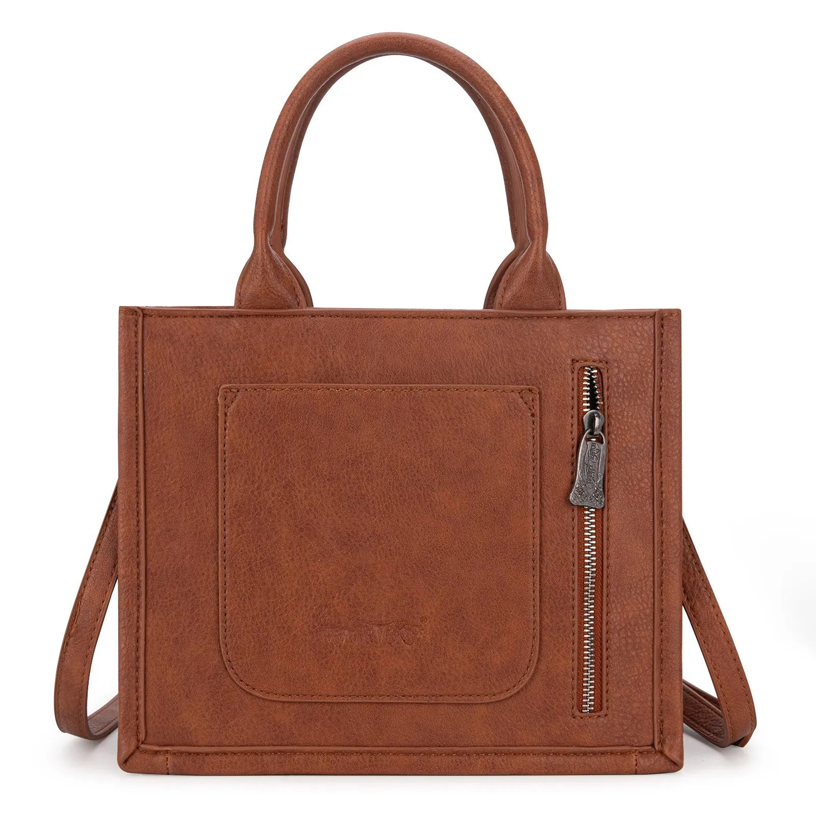 TR178G-8899   Trinity Ranch Hair On Cowhide Floral Tooled Concealed Carry Tote/Crossbody - Brown