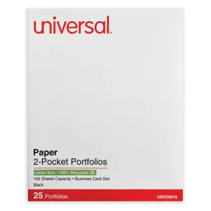 Universal® Two-Pocket Portfolio, Embossed Leather Grain Paper, 11 X 8.5, Black, 25/box
