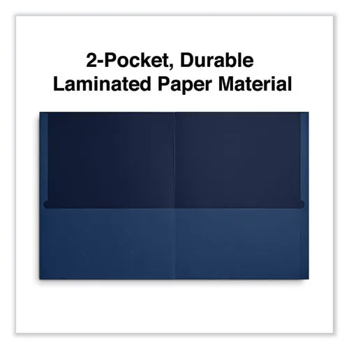 Universal® Two-Pocket Portfolio, Embossed Leather Grain Paper, 11 X 8.5, Dark Blue, 25/box