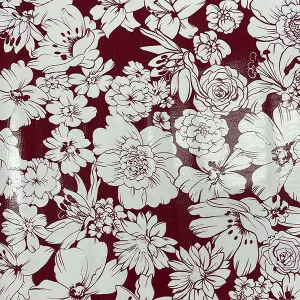 Wine White Floral Oilcloth Fabric - Reorderable
