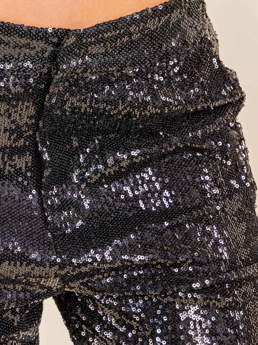 WOMEN'S BUTTON CLOSURE FRONT POCKETS SEQUINS PANTS