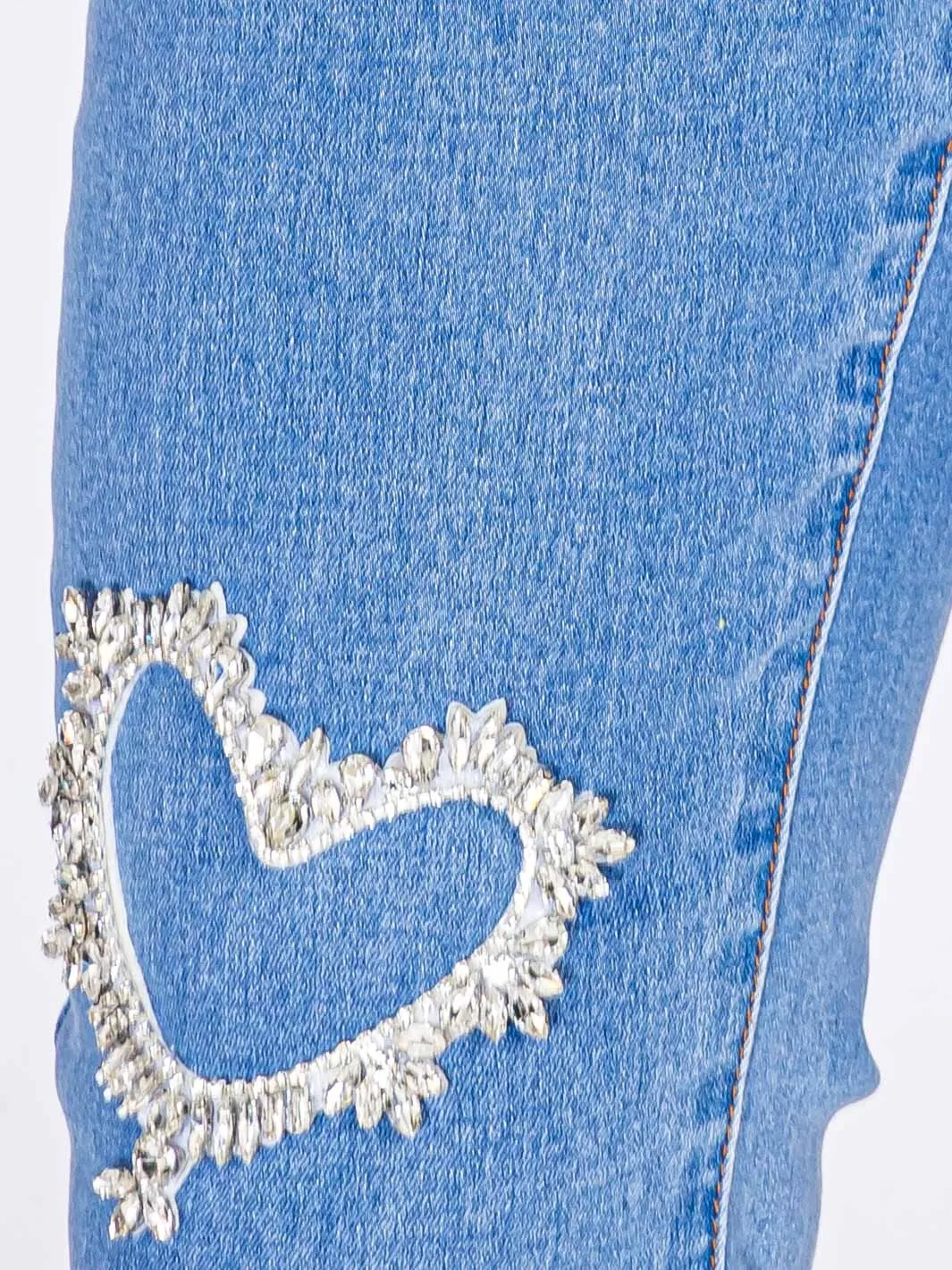 WOMEN'S BUTTON CLOSURE POCKETS HEARTS STRETCH DENIM SKINNY JEANS