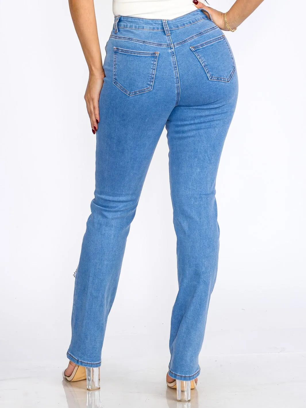 WOMEN'S BUTTON CLOSURE POCKETS HEARTS STRETCH DENIM SKINNY JEANS