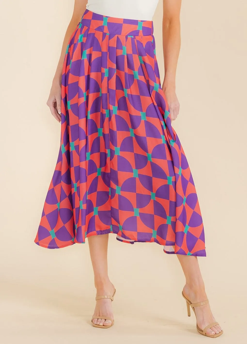 WOMEN'S ELASTIC WAIST MULTI PRINT MAXI SKIRT