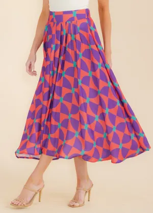 WOMEN'S ELASTIC WAIST MULTI PRINT MAXI SKIRT