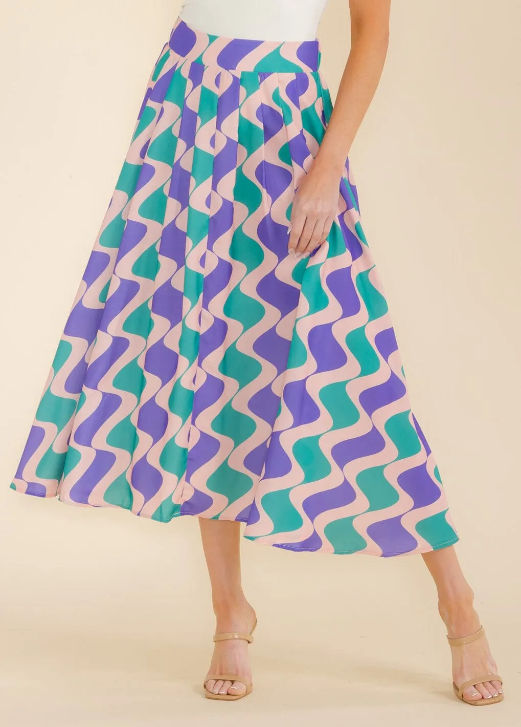 WOMEN'S ELASTIC WAIST MULTI PRINT MAXI SKIRT