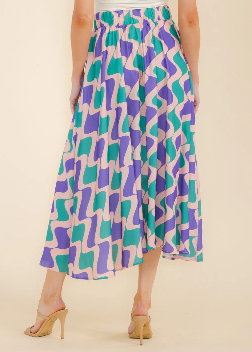 WOMEN'S ELASTIC WAIST MULTI PRINT MAXI SKIRT