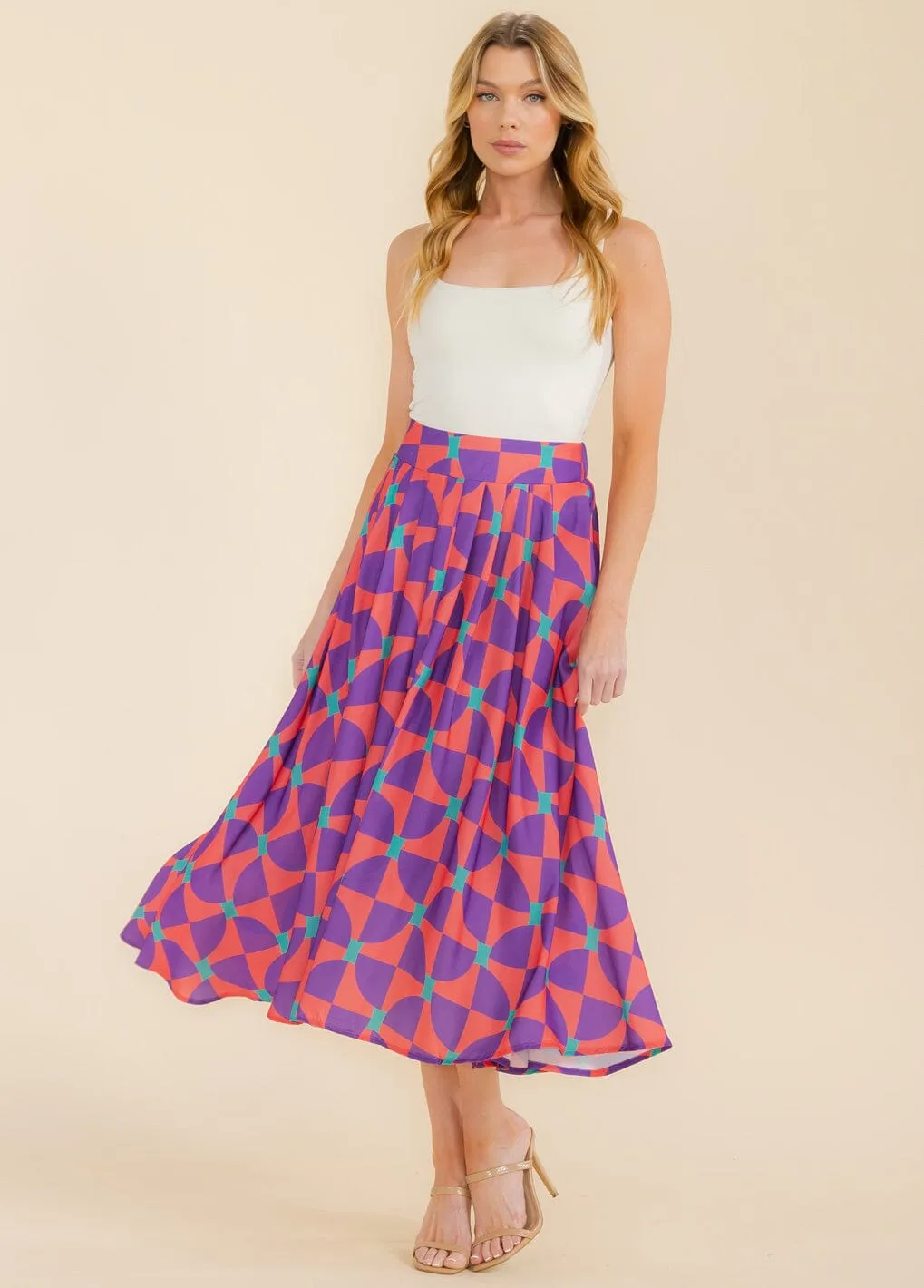 WOMEN'S ELASTIC WAIST MULTI PRINT MAXI SKIRT