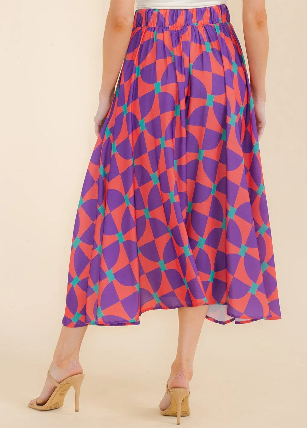 WOMEN'S ELASTIC WAIST MULTI PRINT MAXI SKIRT