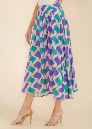 WOMEN'S ELASTIC WAIST MULTI PRINT MAXI SKIRT