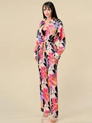 WOMEN'S LONG SLEEVE BLOUSE & WIDE LEG PANTS FLORAL PRINT 2PC. SET