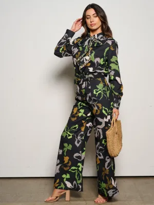 WOMEN'S LONG SLEEVE BLOUSE & WIDE LEG PANTS PRINTED 2PC. SET