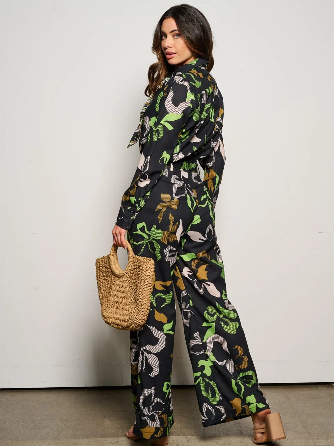 WOMEN'S LONG SLEEVE BLOUSE & WIDE LEG PANTS PRINTED 2PC. SET