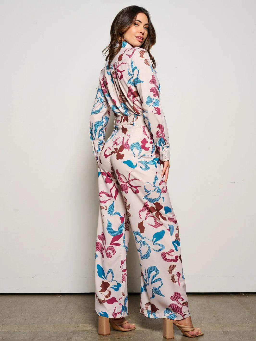 WOMEN'S LONG SLEEVE BLOUSE & WIDE LEG PANTS PRINTED 2PC. SET