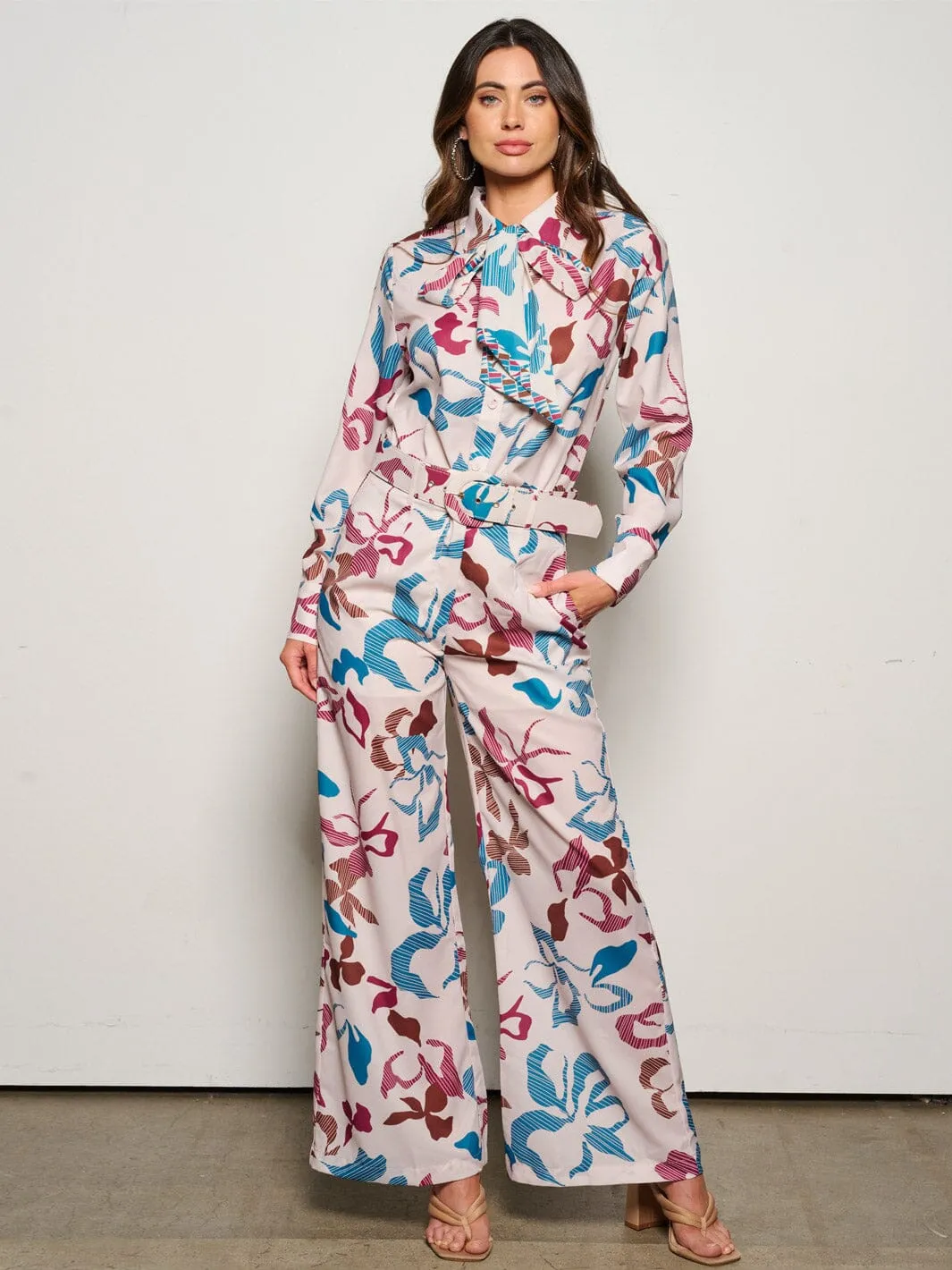 WOMEN'S LONG SLEEVE BLOUSE & WIDE LEG PANTS PRINTED 2PC. SET