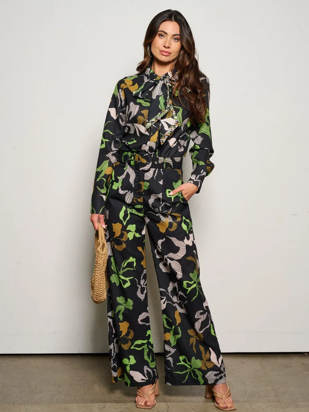 WOMEN'S LONG SLEEVE BLOUSE & WIDE LEG PANTS PRINTED 2PC. SET