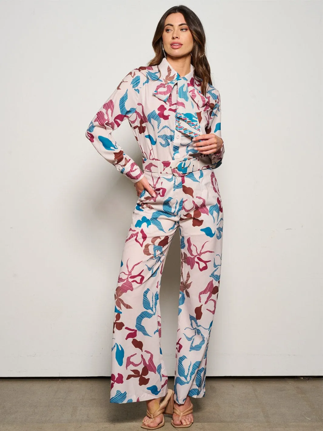 WOMEN'S LONG SLEEVE BLOUSE & WIDE LEG PANTS PRINTED 2PC. SET