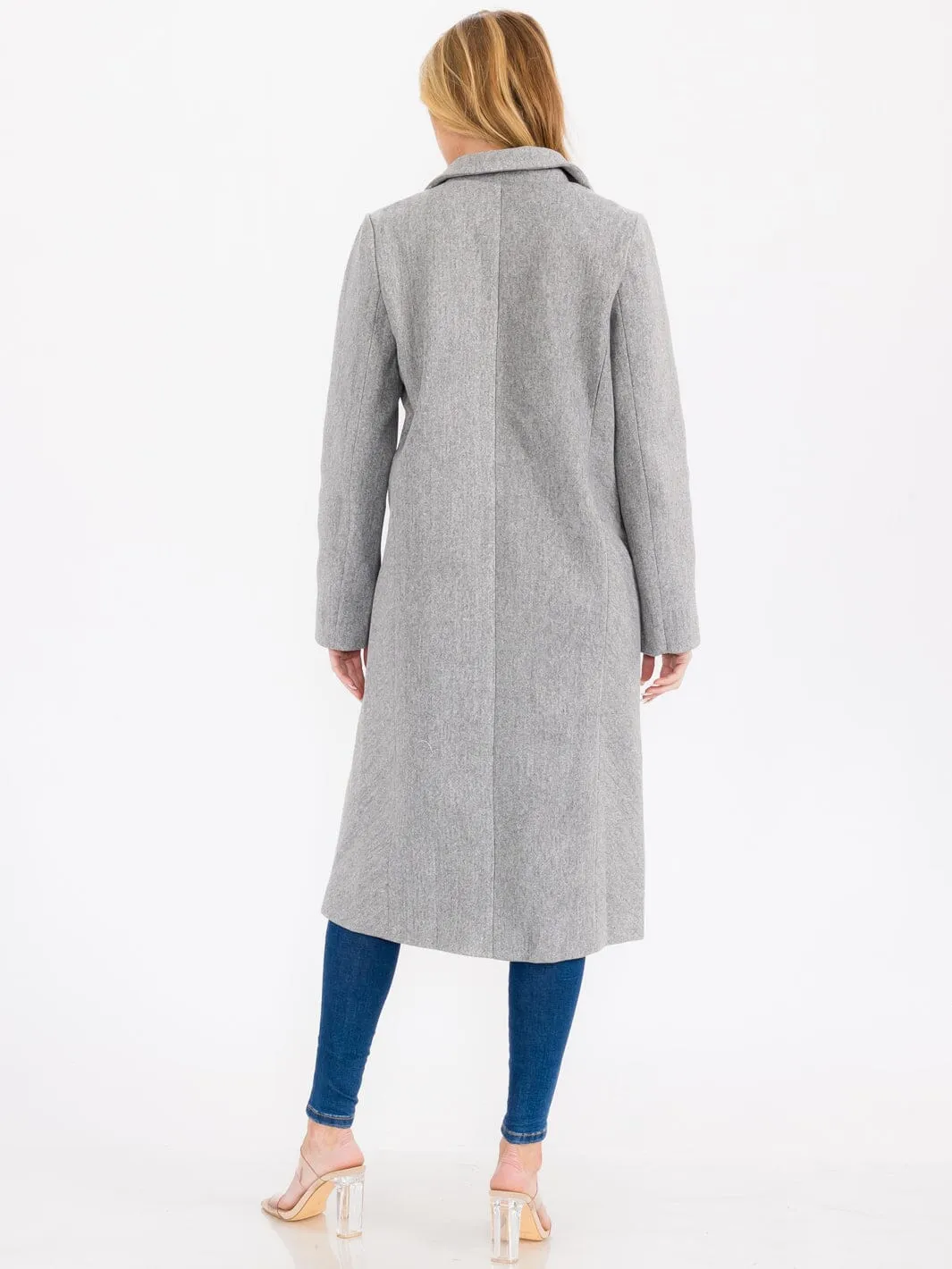 WOMEN'S LONG SLEEVE BUTTON CLOSURE FRONT POCKETS LONG COAT