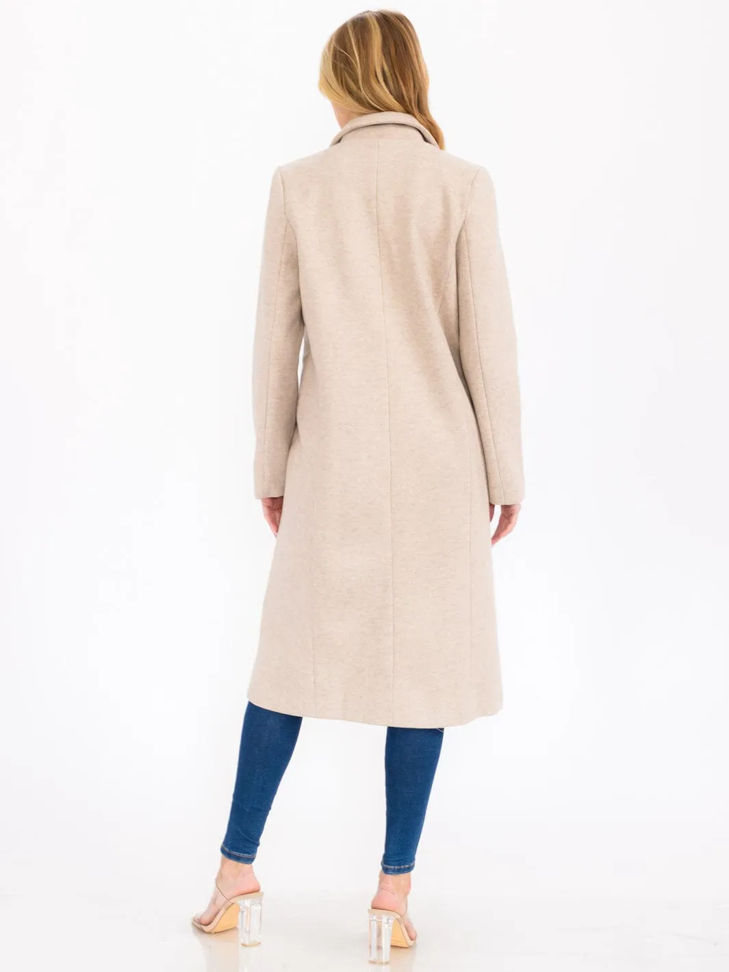 WOMEN'S LONG SLEEVE BUTTON CLOSURE FRONT POCKETS LONG COAT