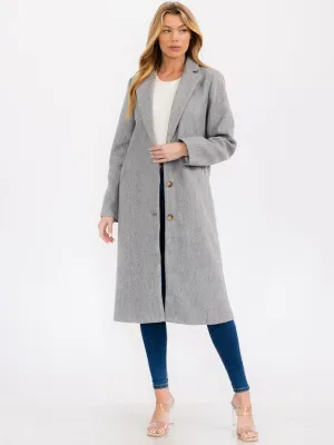 WOMEN'S LONG SLEEVE BUTTON CLOSURE FRONT POCKETS LONG COAT
